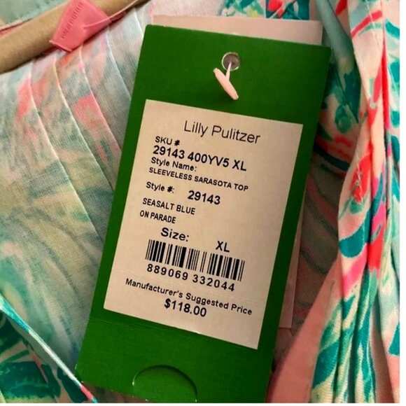 NWT Lilly Pulitzer XL Sleeveless Sarasota top in Seasalt Blue on Parade - Picture 5 of 5